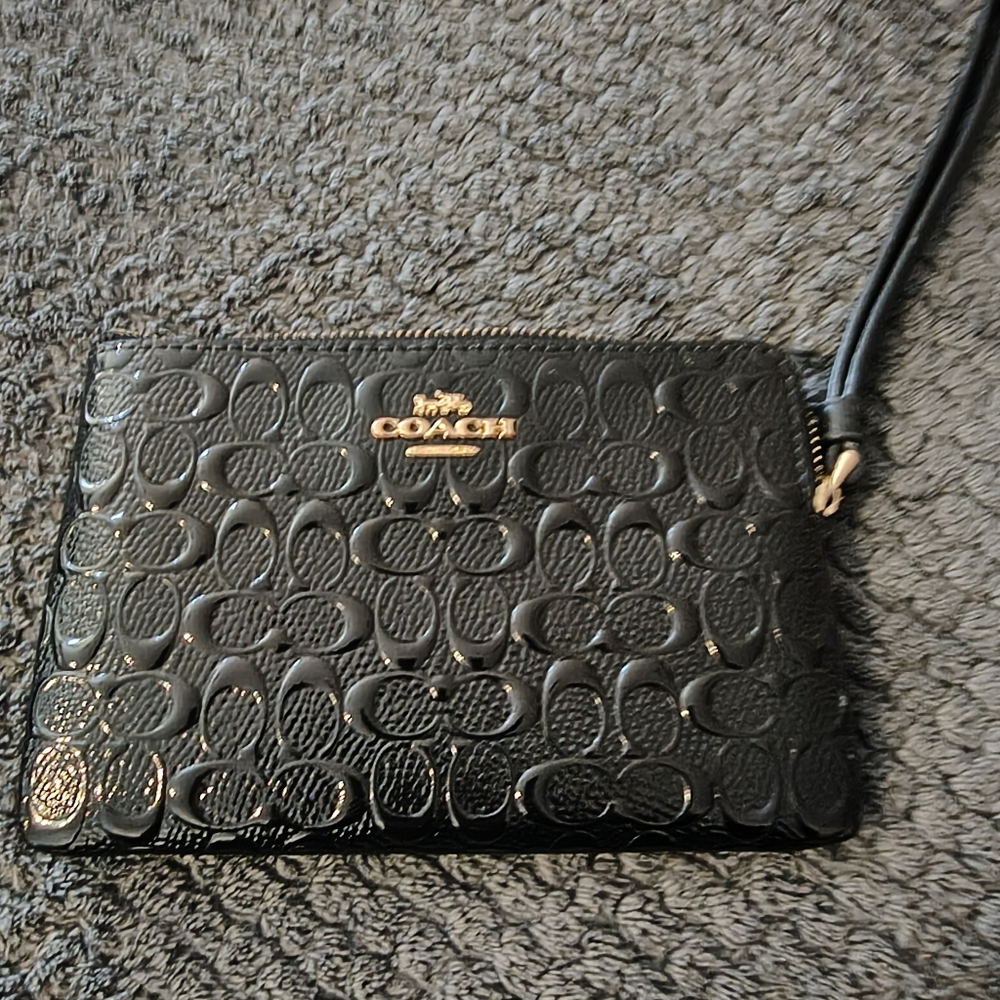Coach Black Embossed Leather Wristlet
